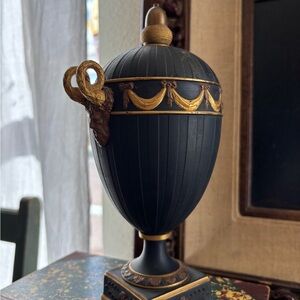 Antique Wedgwood Black Basalt & Gilded Bronze Lidded Urn cica 1900